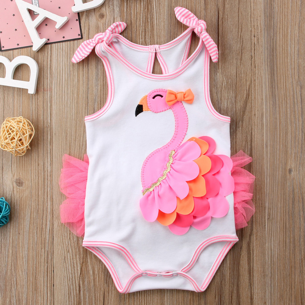 Flamingo Baby Girls White Ruffle Romper Sunsuit